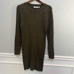 JDY Olive Long Sleeve Ribbed Knit Sweater Dress XL